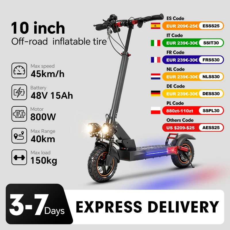Trottinette électrique Mankeel MX-14 800W 15AH, pneus tout-terrain de 10 pouces, vitesse maximale 45 km/h, autonomie 30-40 km, double amortissement, pliable.