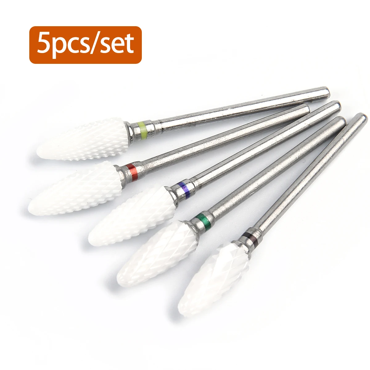 5個入りセラミックネイルドリルビットセット、プロ仕様のコーン型セラミックビット、シェーピング、研磨、アクリルジェルネイルの除去に