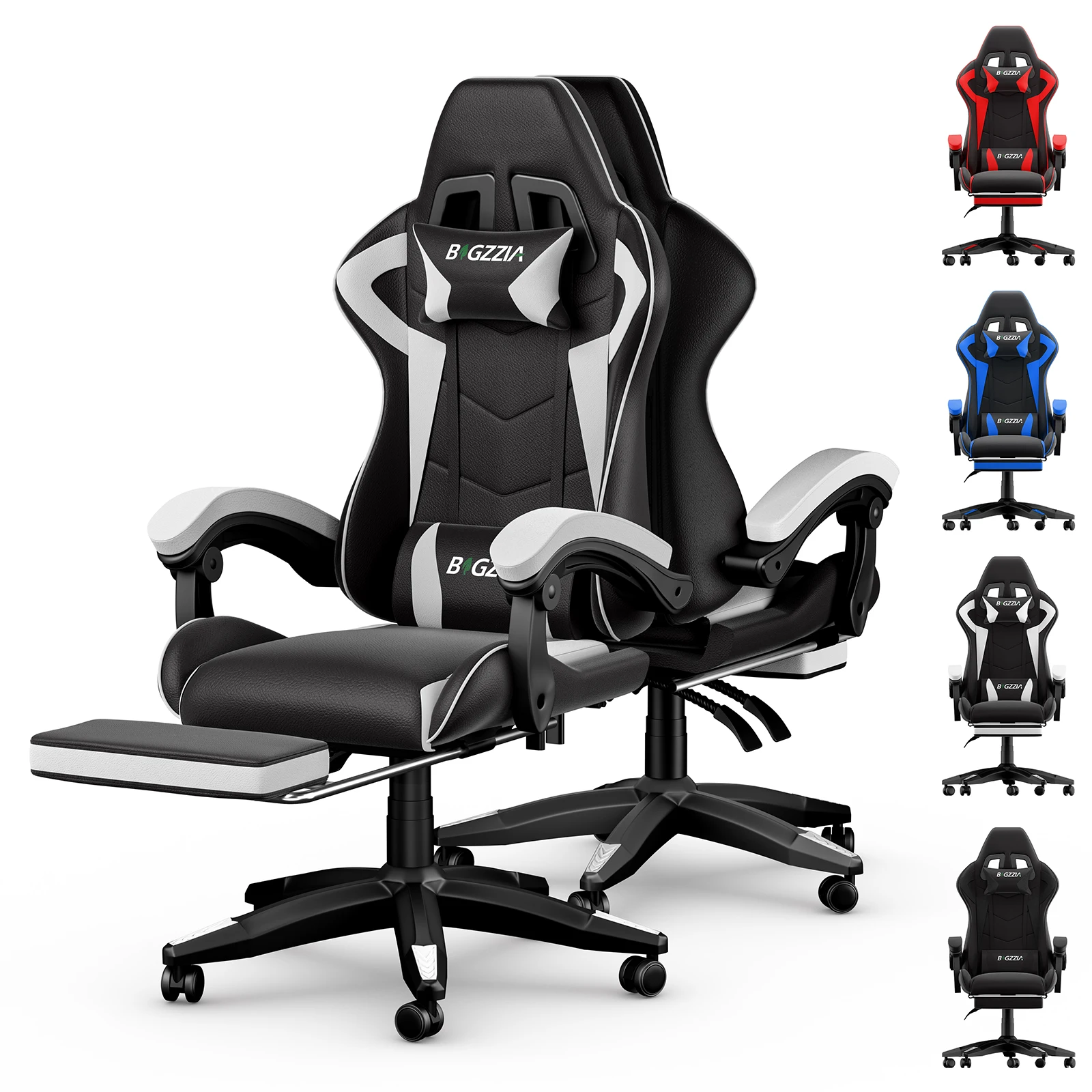 Gamingstoel voetsteun Gamerstoel Ergonomisch met lendenkussen + hoofdsteun, verstelbare bureaustoel en stoel met luidspreker voor volwassenen, meisjes, jongens