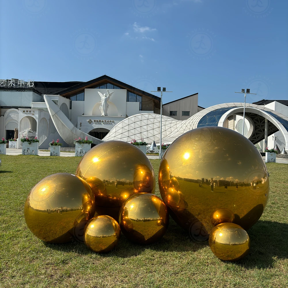 Conjunto-6 peças de bolas de espelho infláveis douradas brilhantes, balão de espelho gigante hermético, esfera grande selada de pvc para eventos e festas de palco