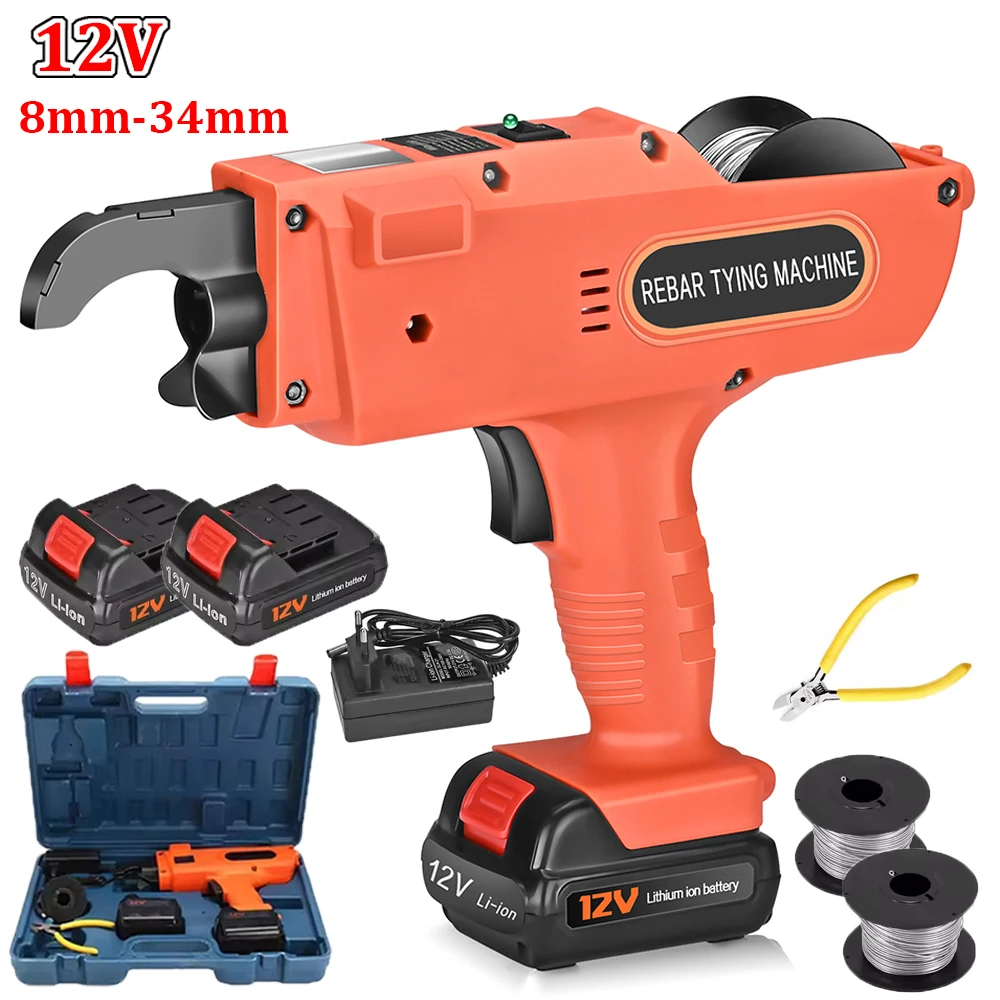 Machine à relier les barres d'armature 12V, 8mm-34mm, attache automatique des barres d'armature avec pince à fil, Machine à attacher électrique avec 2 batteries