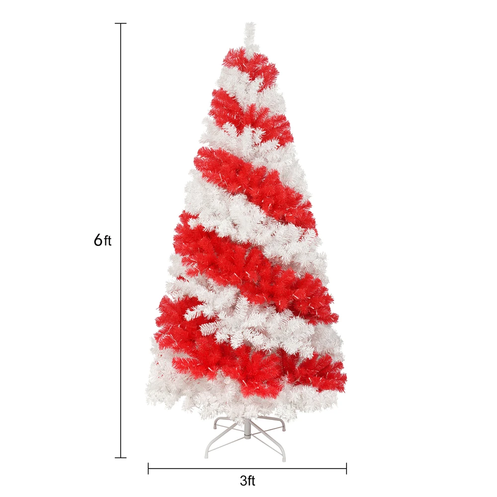 6ft Artificial Christmas Tree with 300 LED Lights and 900 Bendable Branches, Candy Cane Christmas Tree Holiday Decoration