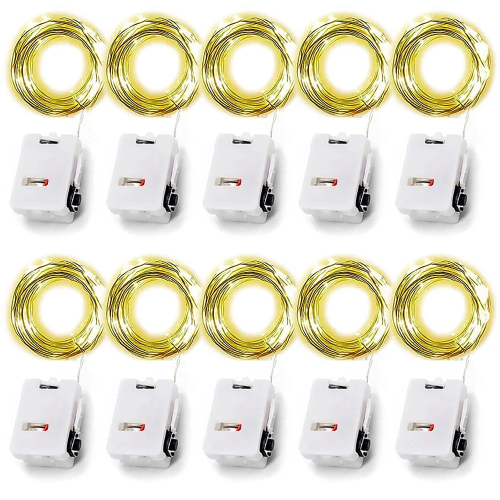 Guirxiété lumineuse dégradée LED en fil de cuivre avec batterie, guirxiété, décor d'arbre de Noël, cadeaux de fête de mariage, mode bricolage, 3m, 10 pièces