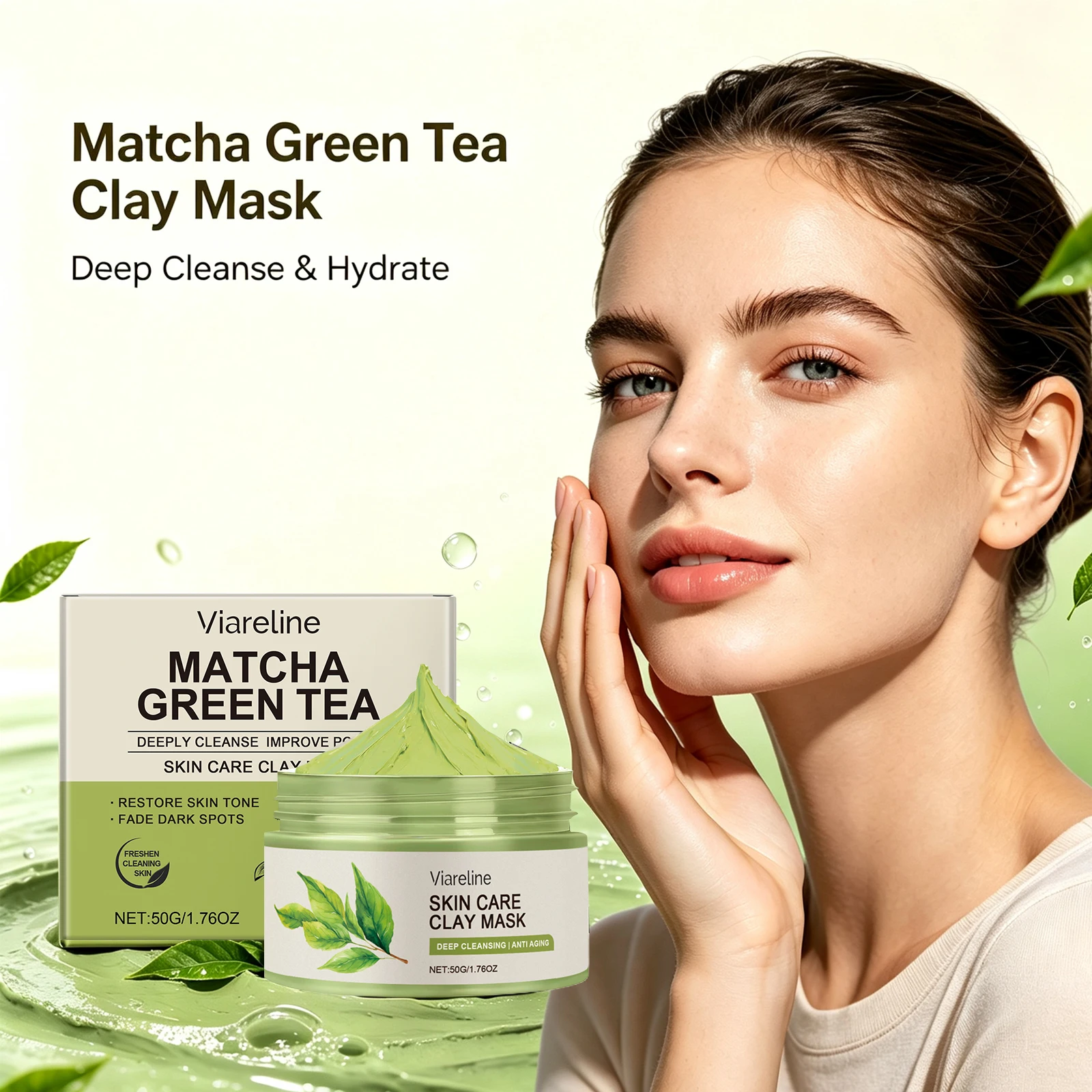 Matcha Green Tea Clay Mask Camellia Sinensis Leaf Extract Deep Cleanse Pores Remove Excess Oil Hydrate Refine Texture Smooth Skin Facial Mud Mask