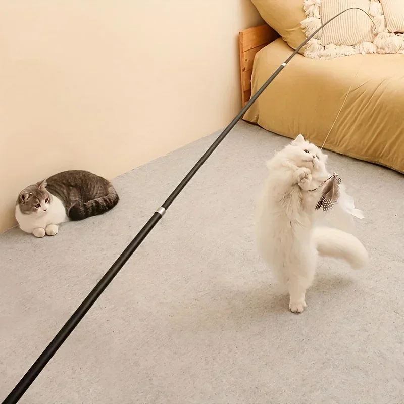 Haste telescópica para gatos de quatro seções – extensível, com padrão de desenho animado, material