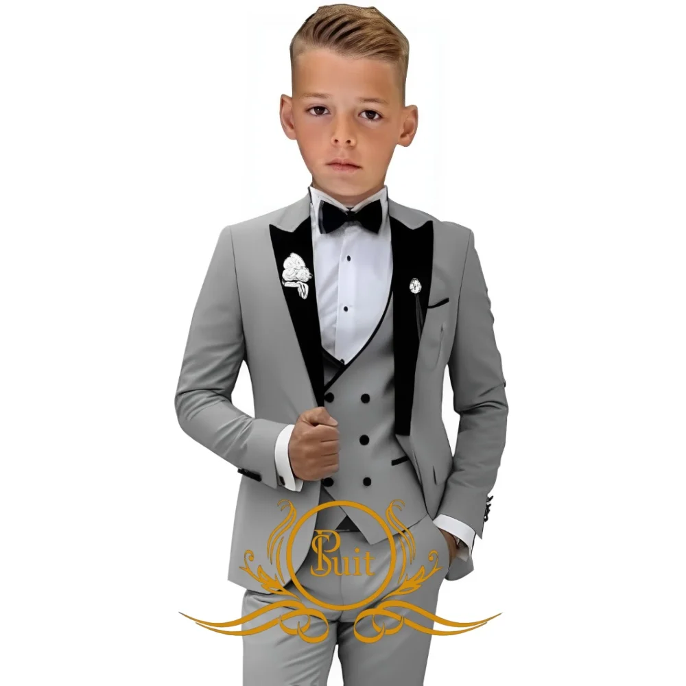 Smoking formel 3 pièces pour garçons, ensemble blazer slim fit pour enfants, pantalon émaillé pour fête de mariage, vêtements de performance