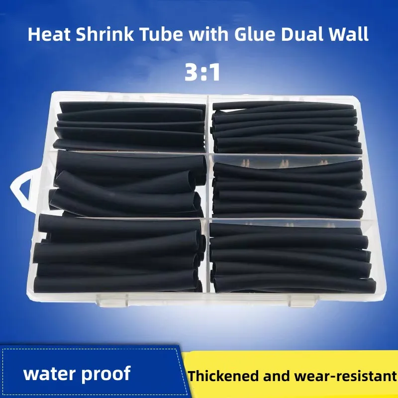 

Heat Shrink Tubing Kit - 3:1 Ratio Adhesive Lined, Marine Grade Shrink Wrap - Industrial Heat-Shrink Tubing - Black 120 PCS