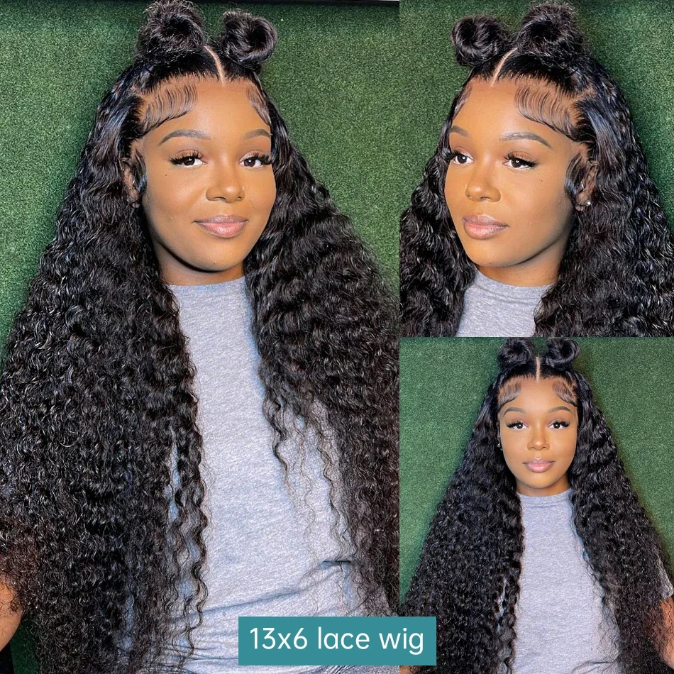 220 Density HD 13X6 Transparent Deep Water Wave Curly Human Hair Lace Frontal Wig 30 34 Inch 13X4 Lace Front Human Hair Wigs