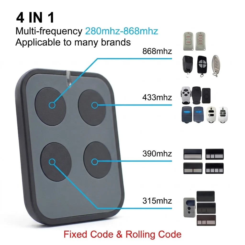 280-868MHz Garage Remote Control Universal Gate 433MHz 315/390MHz Opener Duplicator for Fixed & Rolling Code Transmitter Clone
