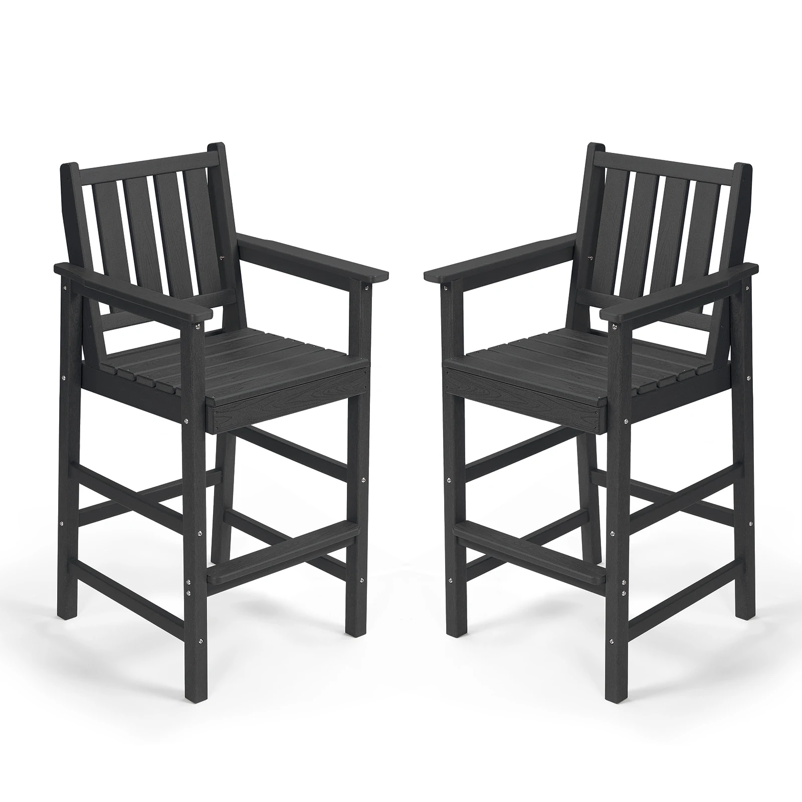 

Набор из 2 высоких барных стульев SeeHill Obsidian Adirondack, барные стулья из HDPE с подставкой для ног, стулья для патио, сада, террасы, бассейна