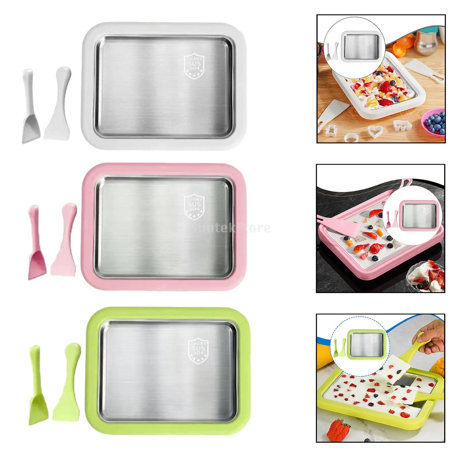 Máquina para hacer helados DIY, máquina para hacer yogur para helado de sorbete de crema enrollada casera, rodillo para helado doméstico con 2 espátulas