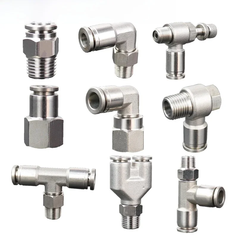 Raccord de tuyau pneumatique en acier inoxydable, raccords de tuyau à dégagement rapide, connecteur de tube d'air PC, PCF, PL, PLF, PB, 304, 1/8, 1/4, 3/8, BSP, 1/2