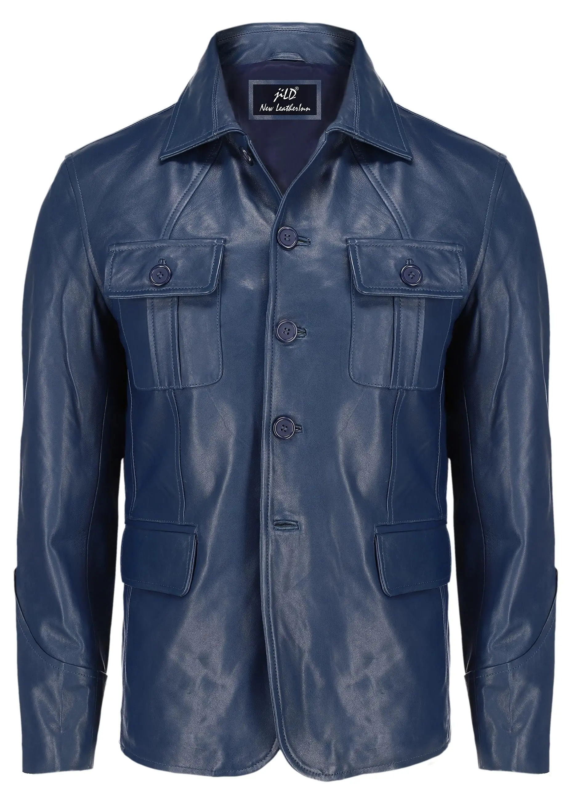 

Jild Classic 2-Button Lambskin Leather Blazer for Men - Bond's Coat Style Men Leather Blazer 5But-S