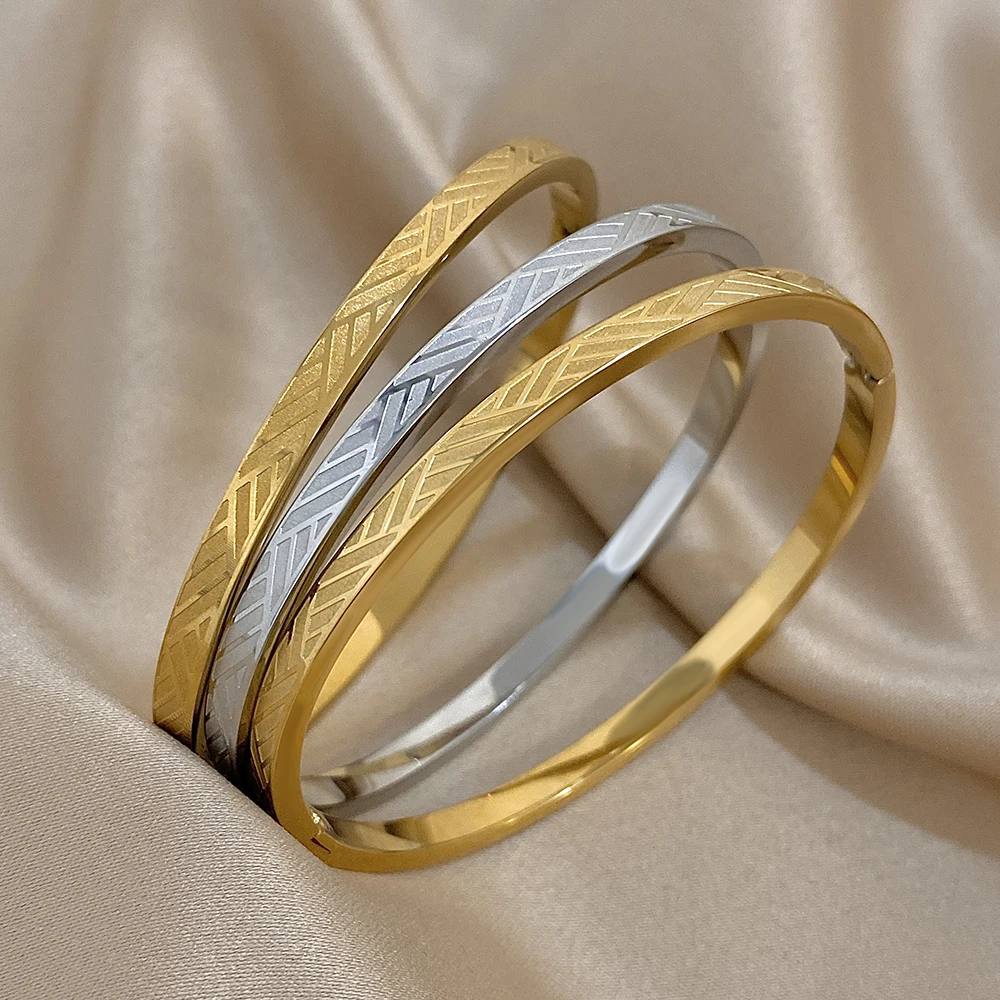 3Pcs/Set Minimalism Stainless Steel Round Spring Bangle Bracelet for Women Smooth Stackable Basic Bracelet Female Jewelry Gift