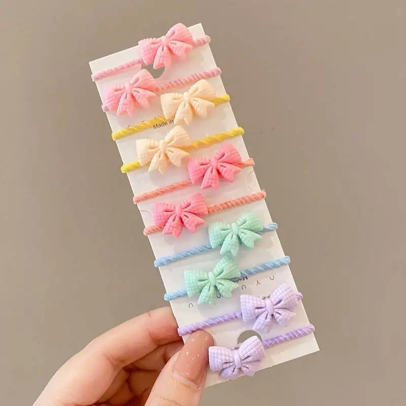 10pcs Kids Girls Tie Cute Flowers Decor Rubber Bands Hair Rope  Accessories