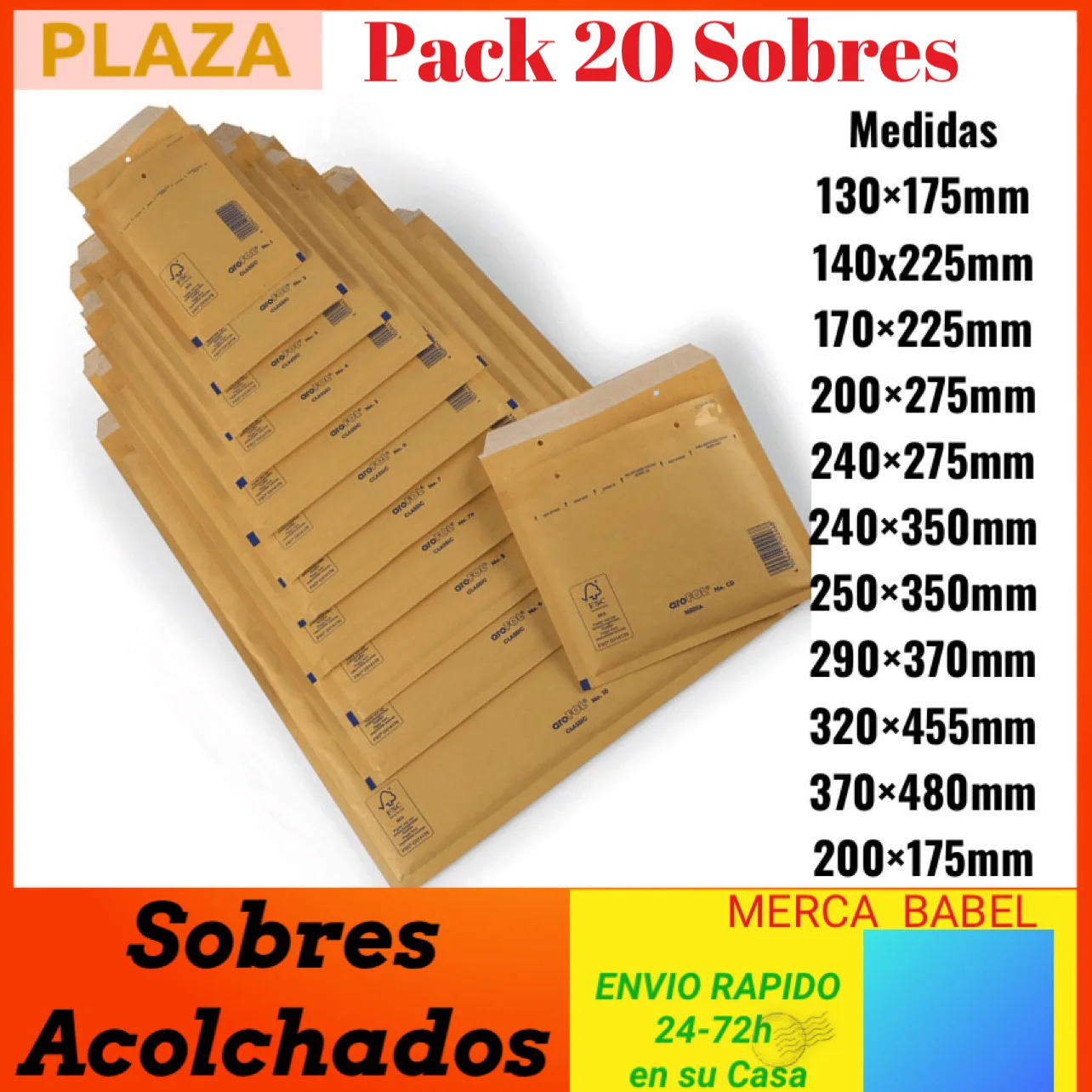 Confezione da 20 buste di carta imbottite con bolle interne di polietilene aroFOL®Buste Kraft imbottite in plastica marrone da 20 pezzi borsa a