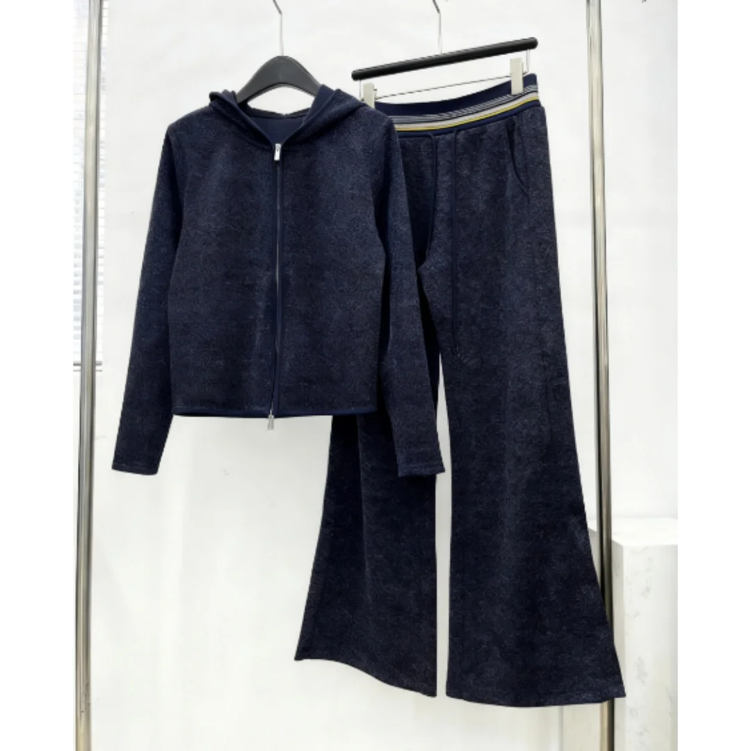 Veste à capuche avec lettres pour femme, ensemble pantalon droit, à la mode, nouvelle collection hiver 2025