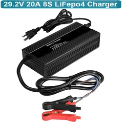 29.2V 20A Lifepo4 Lithium Battery Smart Charger for 8S 24V 30A Lifepo4 Battery with Cooling Fan Multiple Protection Functions