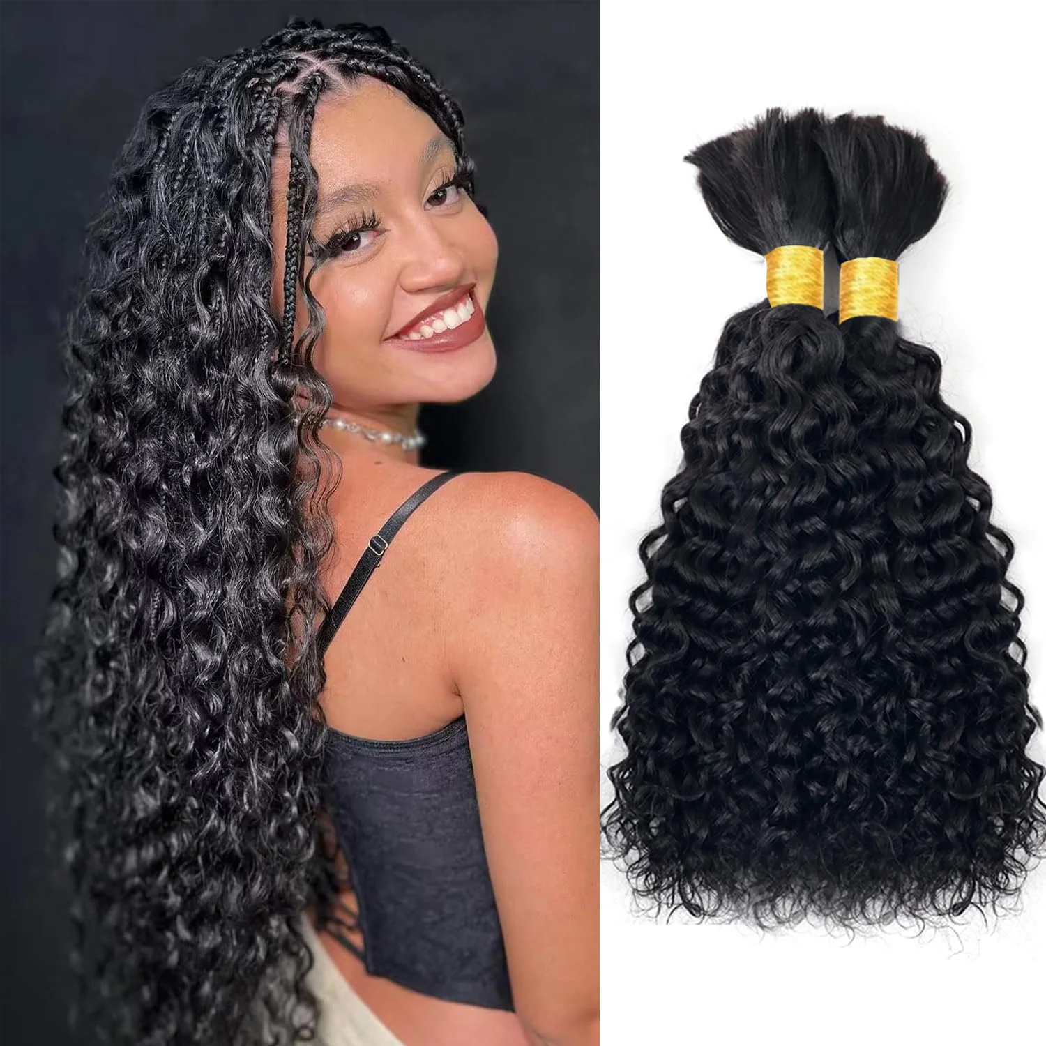 

Natural Human Braiding Hair Deep Wave Bulk Human Hair For Boho Braids No Weft 10A Virgin Curly Hair Extensions 1/2/3 For Women