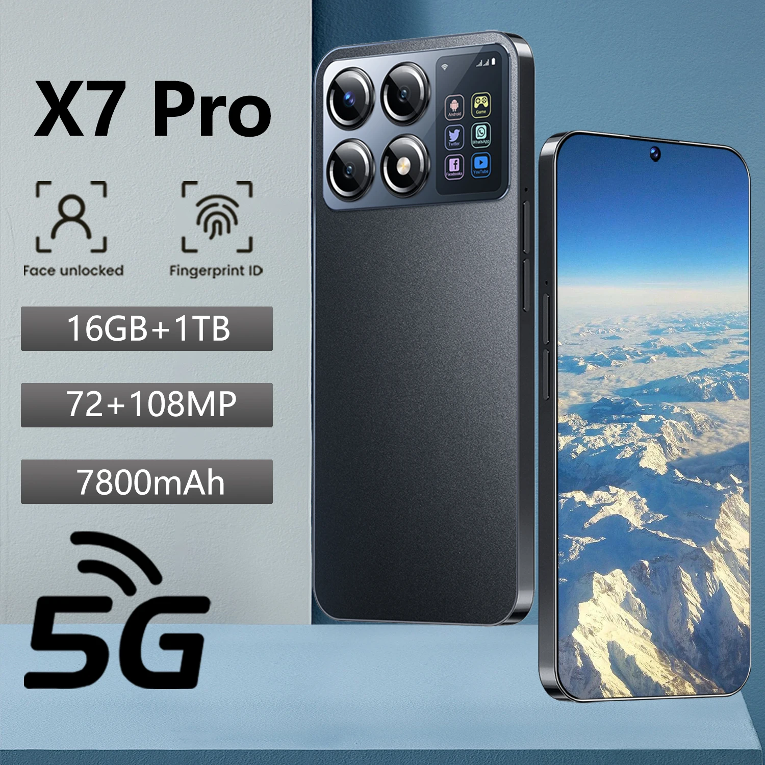 

2025 Original Smartphone X7 Pro 7.3 inch Full Screen Cellphones 16G+1T 7800mAh Mobile Phones 108MP HD Camera Global Version Phon