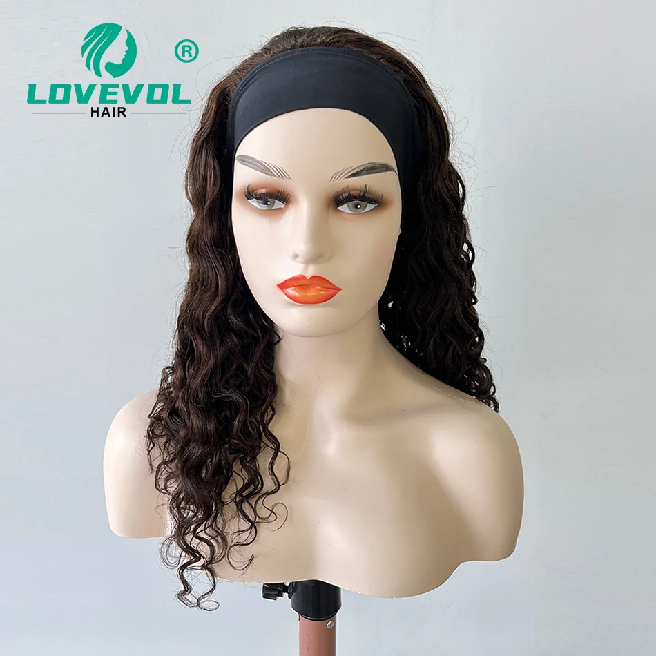 Headband Wigs Human Hair Water Wave Wig Glueless Headband Wig Natural Wave None Lace Front Wigs 150% Density Curly Hair Wigs