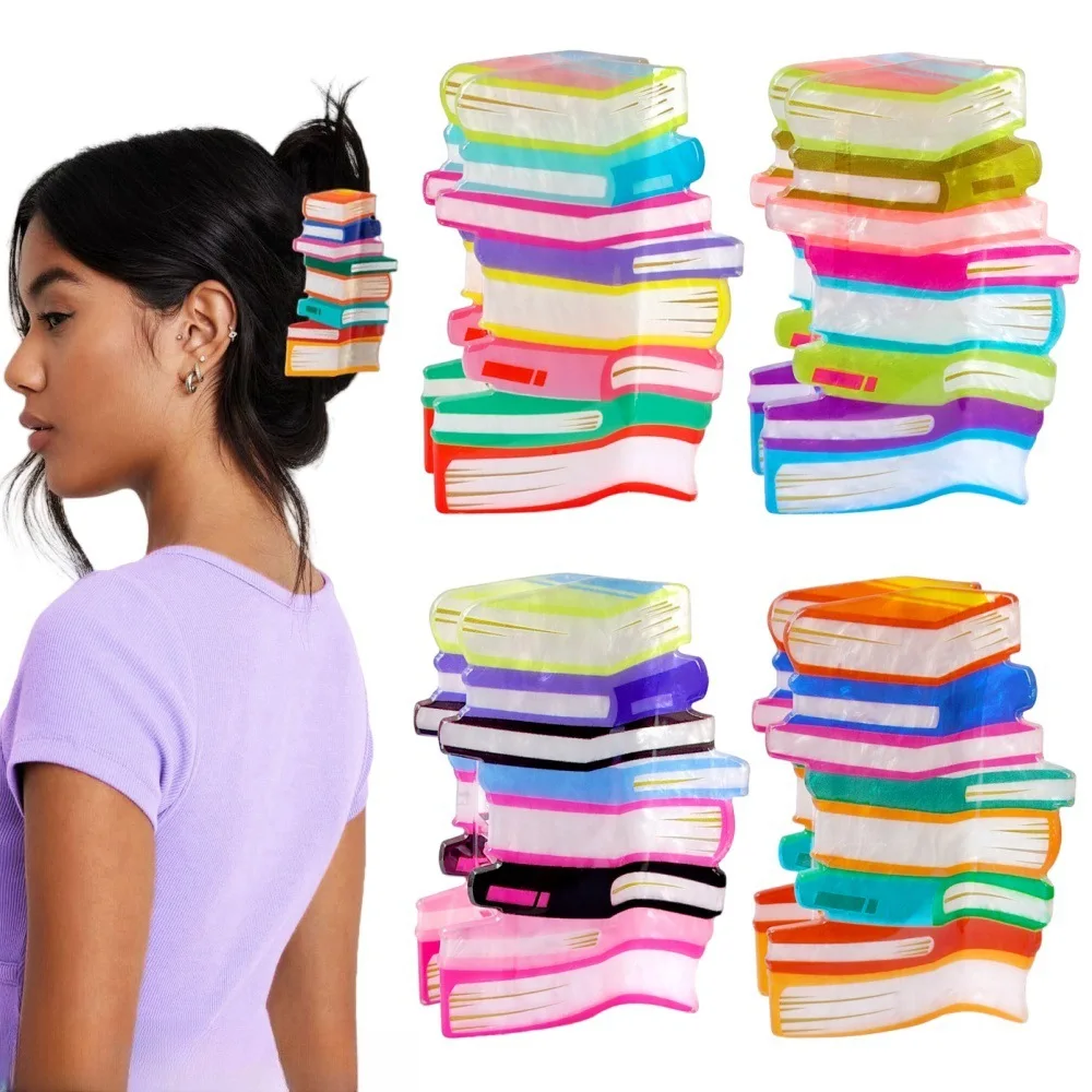 Creative Cartoon Pencil Book Hair Claw Clips for Women Versatile Leopard Print Shark Hair Clips Cartoon Hair Accessories