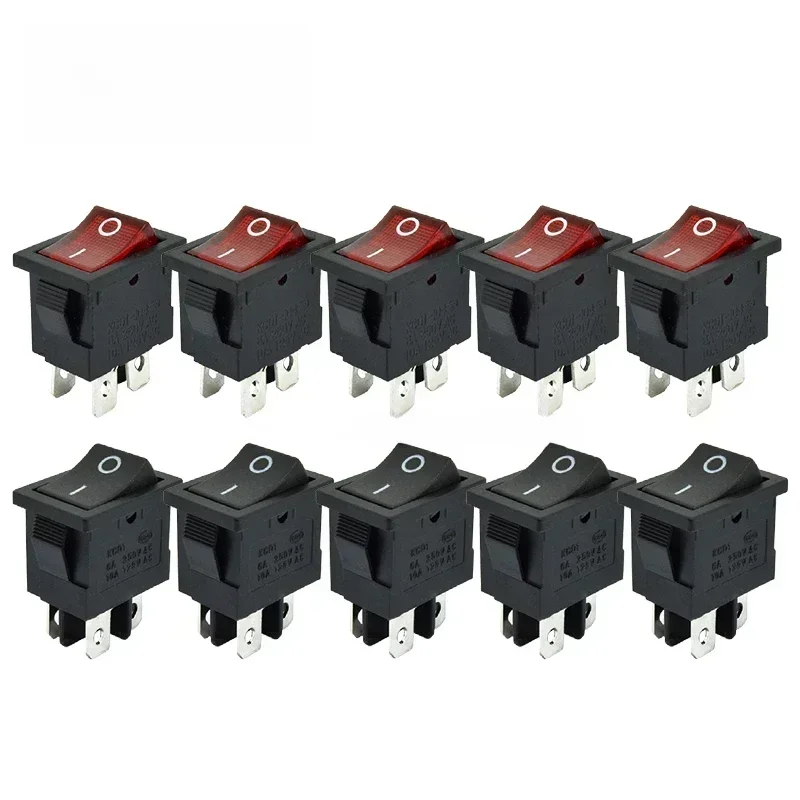 5/10 pièces KCD1-104 plastique LED interrupteur à bascule snap250ylique 4 broches On Off DPST 12V 220V lampe rouge noir verrouillage interrupteur d'alimentation 15x21mm