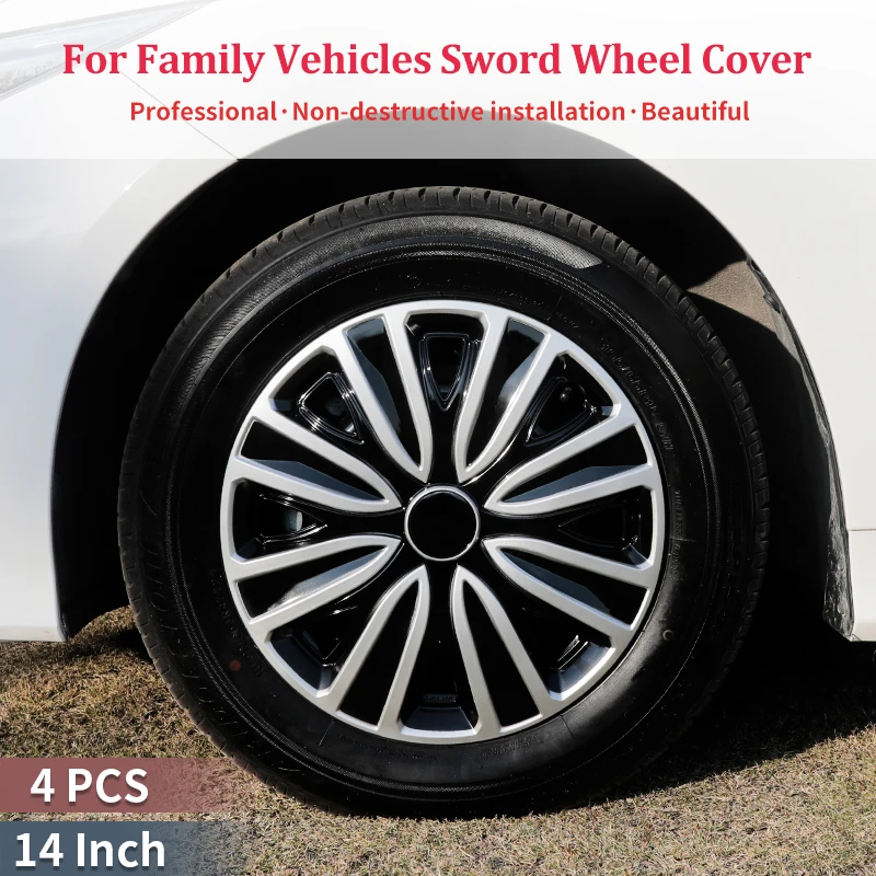 14inch Sword Style Hub Cap Cover for Iron Rim Wheel Cover Set of 4 Steel Wheel Cover Replacement Hubcap for R14 Tire