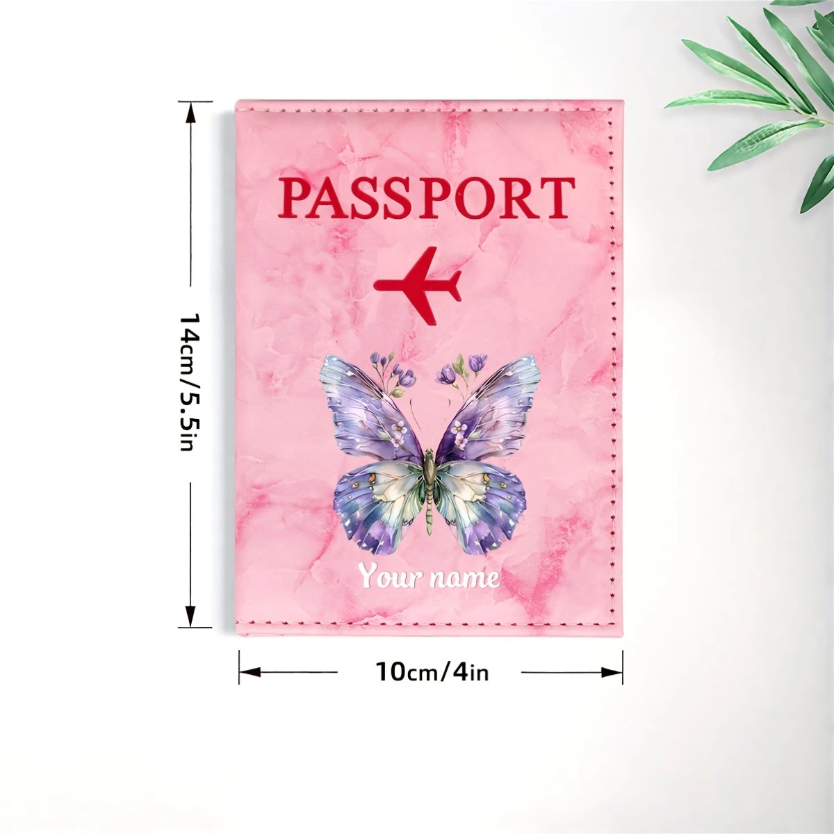 Personalized Custom Letter Name Custom Butterfly Illustration PU Passport Holder, Exquisite Dreamy and Elegant Butterfly