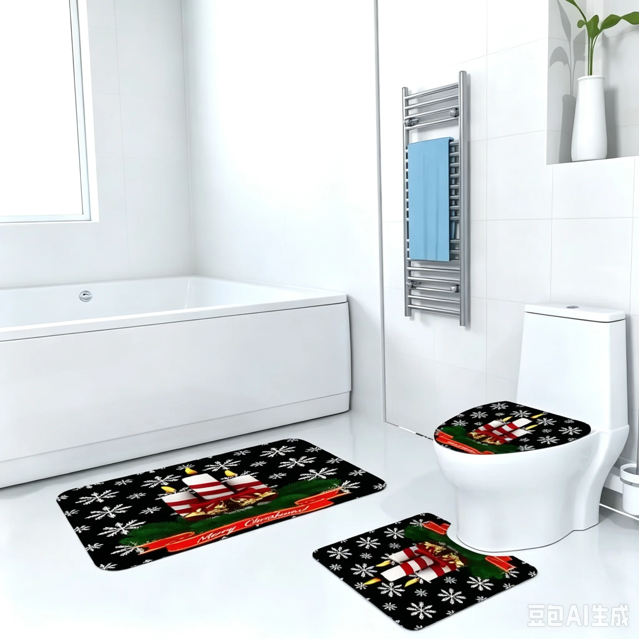 Please do not place order on this link, item will not be dispatched.3Pcs Christmas Candle Snowflake Bathroom Rug Set Holiday Non-Slip Bath Mats