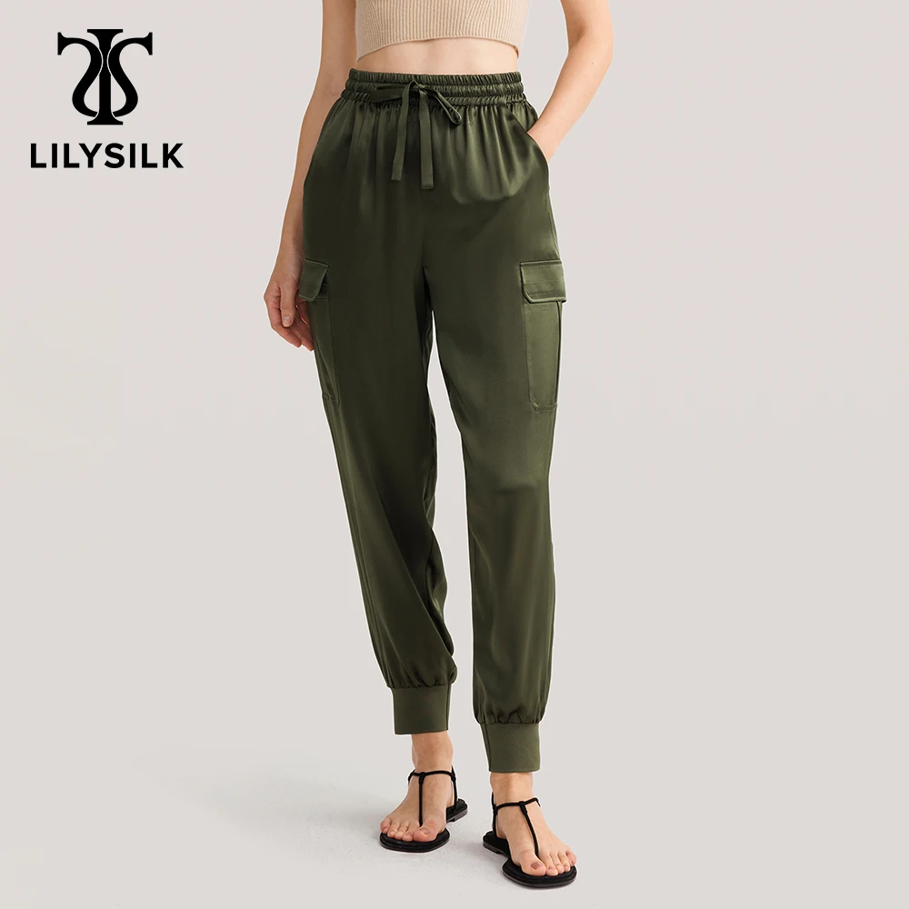 

LILYSILK Women Silk Cargo Pants 2022 New Drawstring Pocket Designed Full Length Trousers Lady Y2k Maxi Bottoms Free Shipping