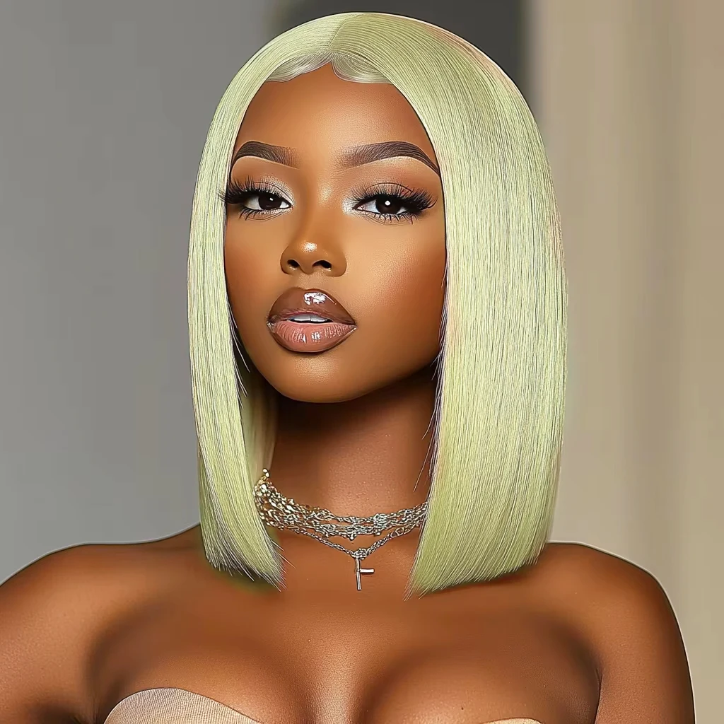 613 ショートストレートボブウィッグ 100%人毛 200%密度 13x4 透明レースフロント ブラジル産バージンヘア 女性用