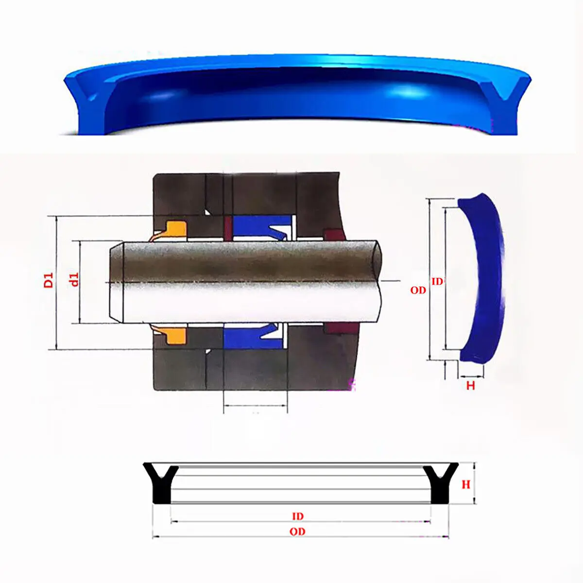 1/2/5/10pcs Polyurethane Hydraulic Cylinder Oil Sealing Ring YXd/IDU/Y/U Type Piston Rod Seals ID 6-200mm Thickness 8/10/14/18mm