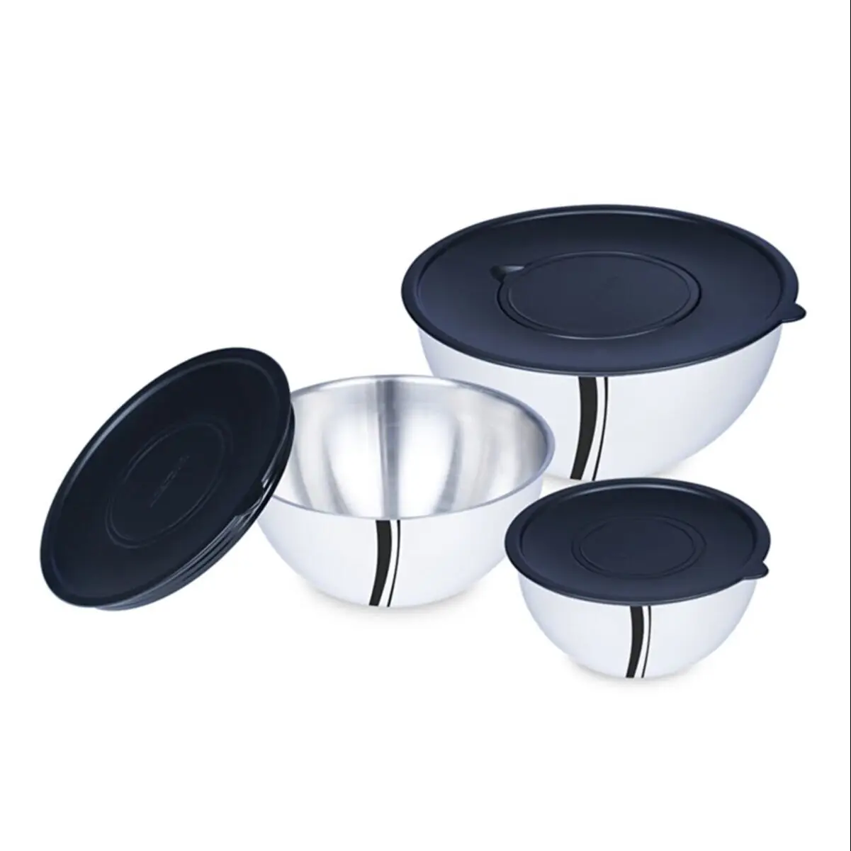 Stainless Steel Bowl with Lid Storage and Mixing Container Fresh-Keeping Container Professional Kitchenware Set of 3 Sizes