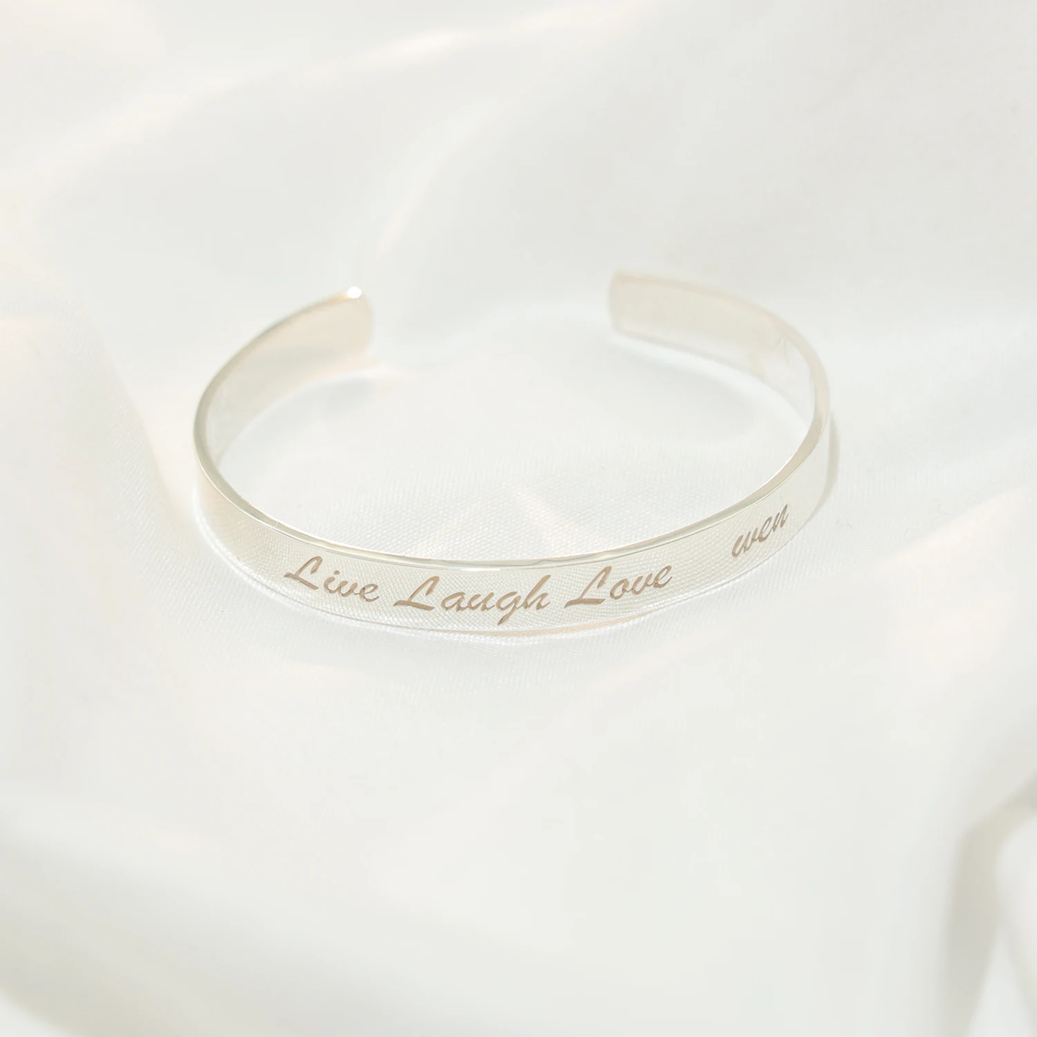 Custom Solid Silver Cuff Bangle Bracelet Engraved Handwriting Signature Letter Personalized Bangle for Women Men  Jewelry