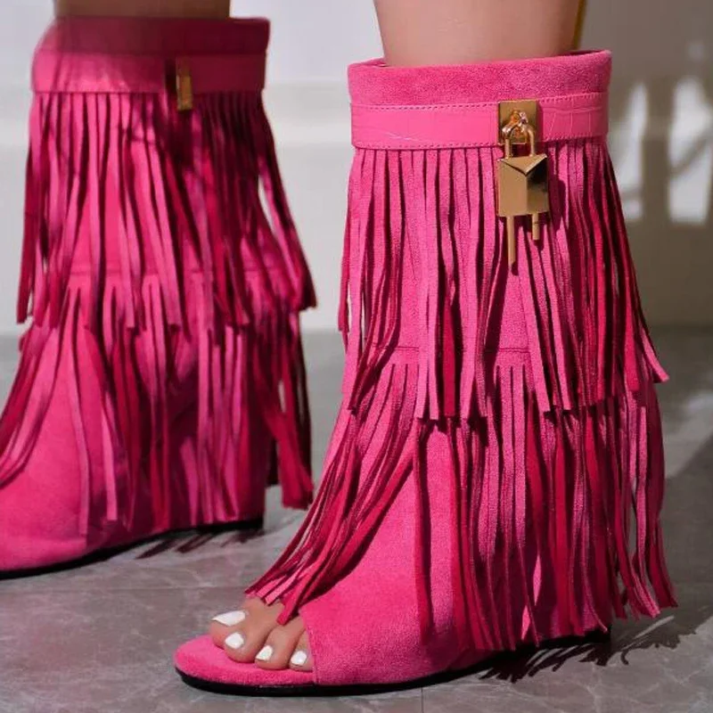 Eilyken printemps automne Design FRINGE compensées talons hauts femmes bottes sandales Peep orteil fermeture éclair Banquet chaussures de Style de rue