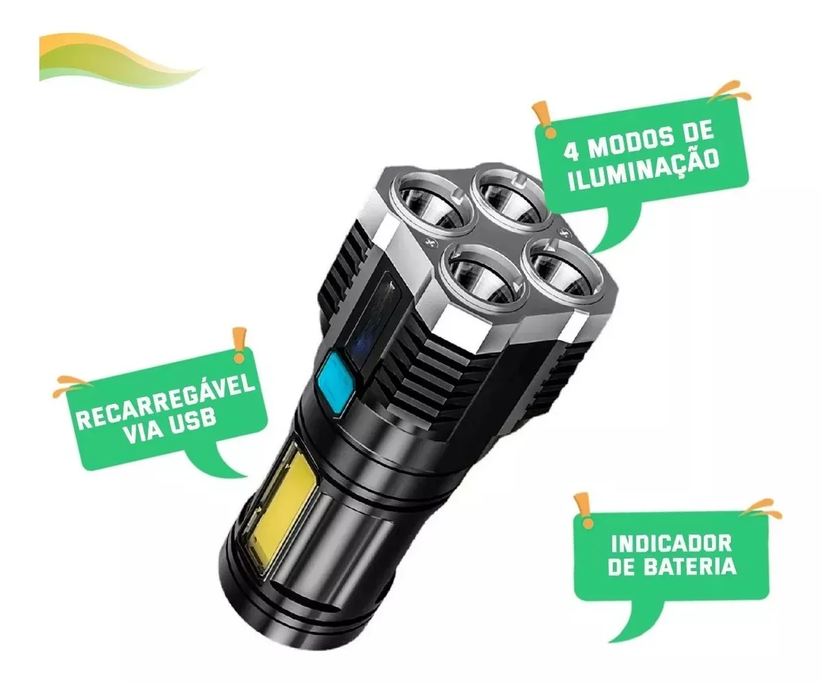 4LED Rechargeable LED Flashlight for Camp Wide Vision Maximum Visibility and Reliability Ideal for Night Activities