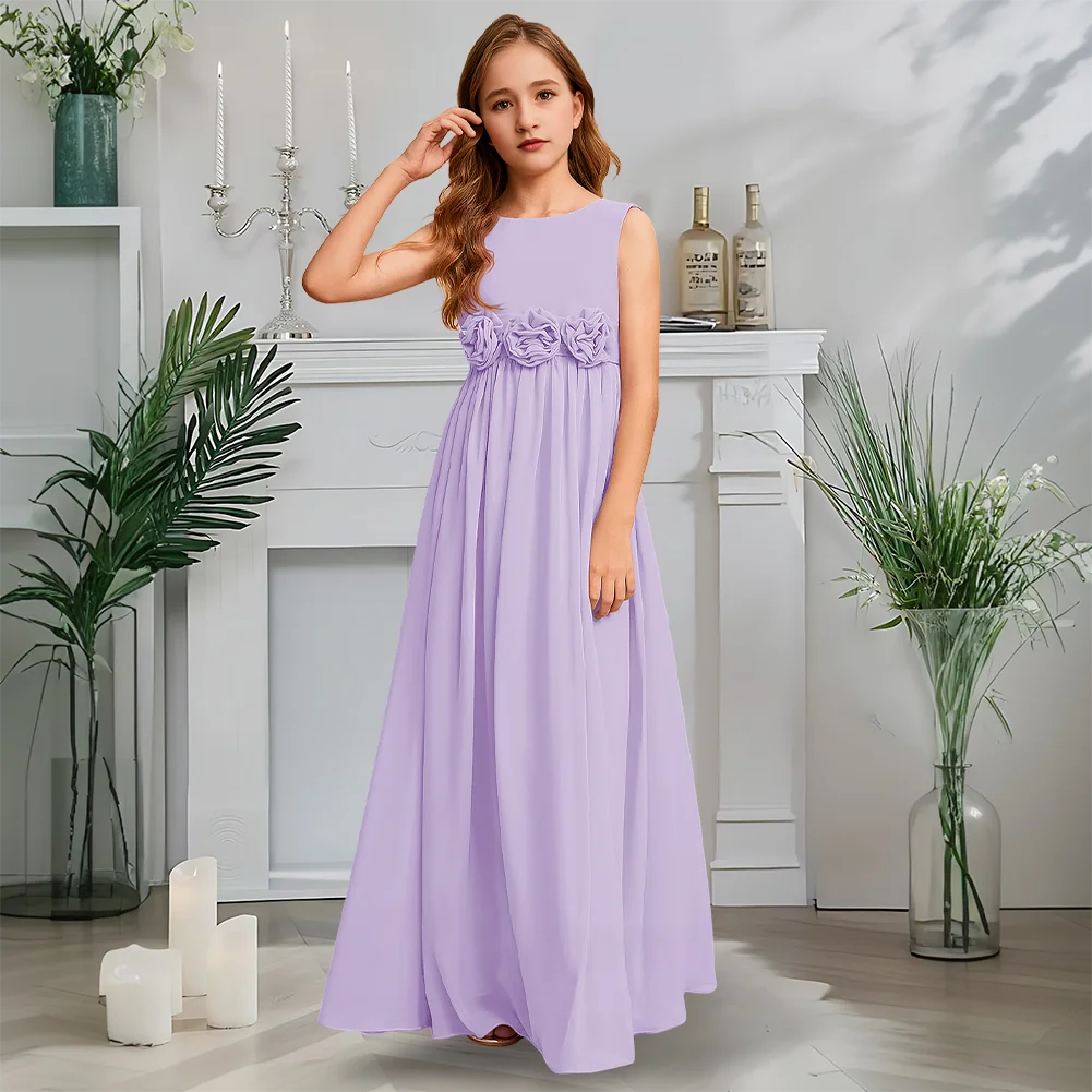 

Luxurious Scoop Neck Junior Bridesmaid Dress Twilight Blush Flower Girl Dress A-Line Chiffon Floor-Length Garden Gala Wedding