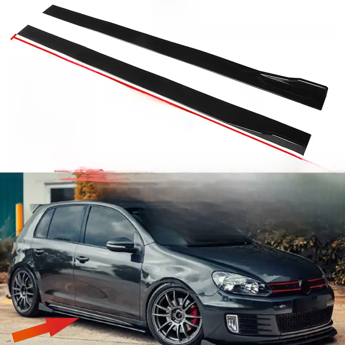 Séparateur de jupe latérale de voiture de 2m, lèvre de pare-chocs d'aile latérale pour VOLKSWAGEN pour VW pour Polo pour GOLF mk5 mk6 mk7 pour Jetta pour Passat