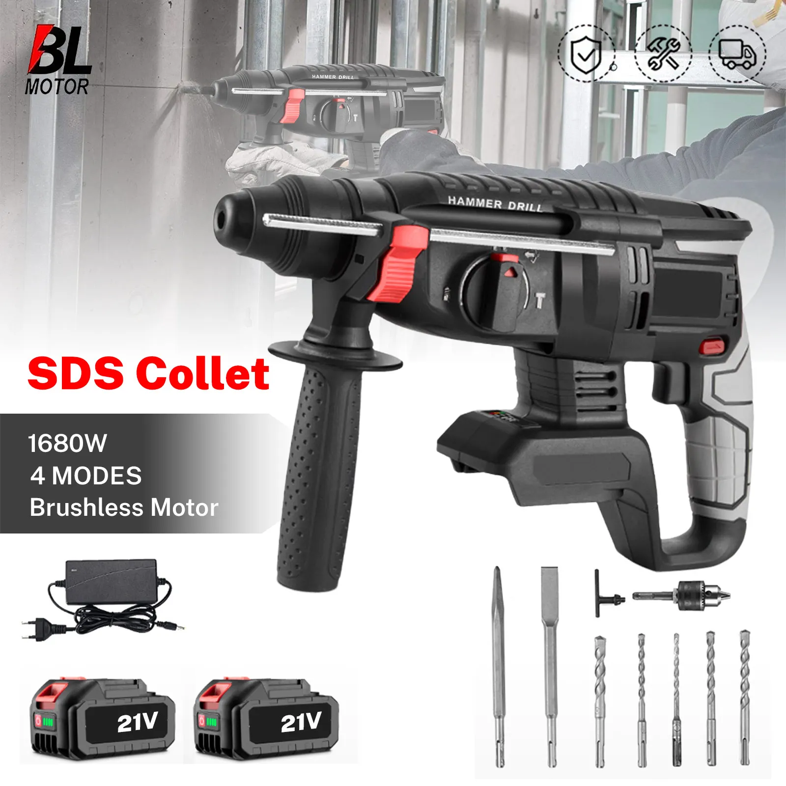 1680 W Bürstenlosen Elektrische Hammer Cordless Multi-funktion Bohren Schlagbohrmaschine Dreh Power Tool Für 21 V 18 V batterie – Detail 1