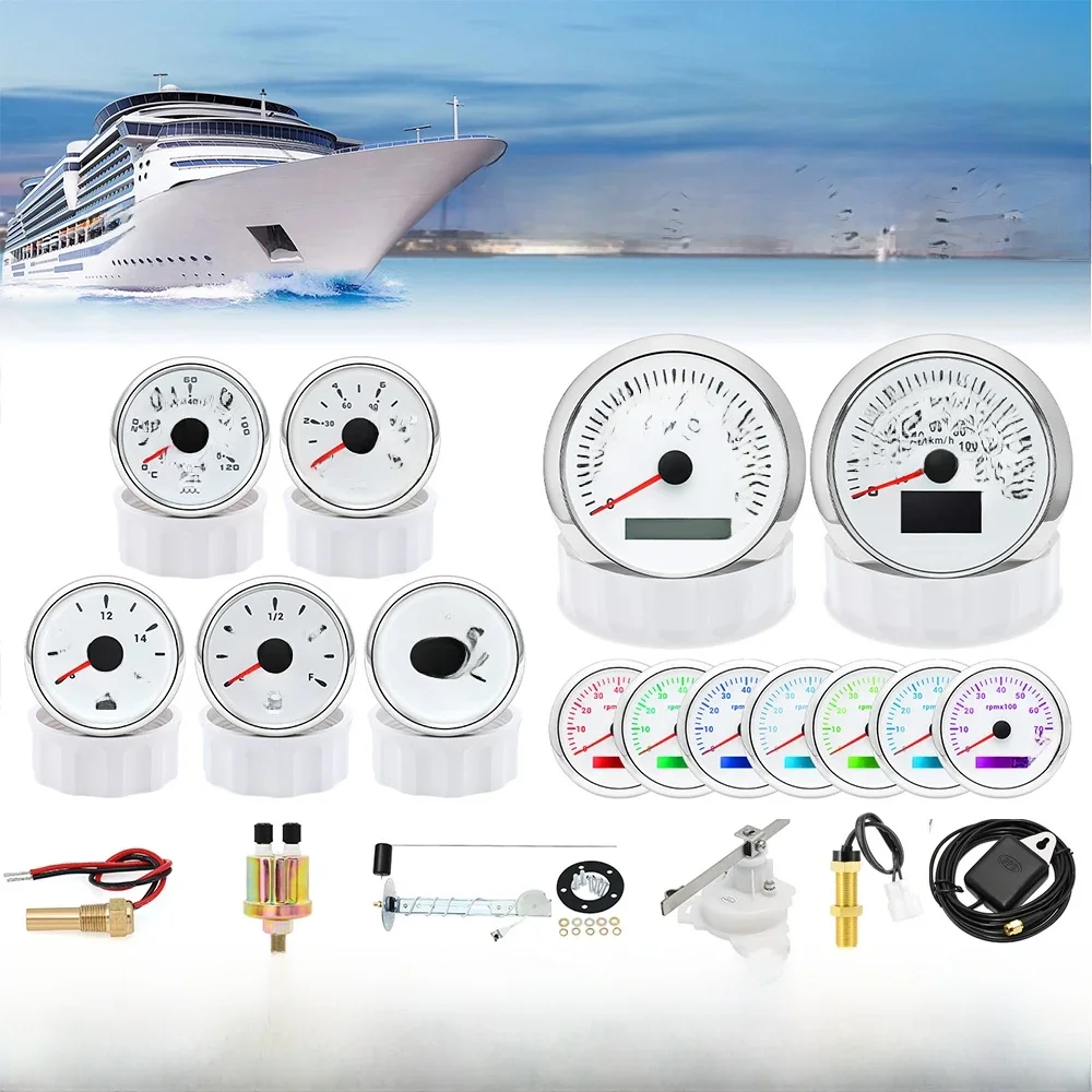 Customiz 7 Gauge Set + Brandstof Vlotter Afzender GPS Snelheidsmeter 80MPH 8K RPM Tacho Water Temp Olie Druk Brandstof voltmeter Gauge voor Boot Auto - afbeelding 2