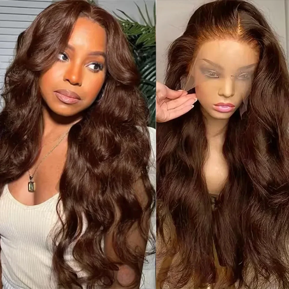 Body Wave Chocoladebruin 13x6 HD Kant Voor Menselijk Haar Pruiken 200 Dichtheid HD Kant Frontale Pruiken Voor vrouwen Pruiken Pre Geplukt Haar - afbeelding 2