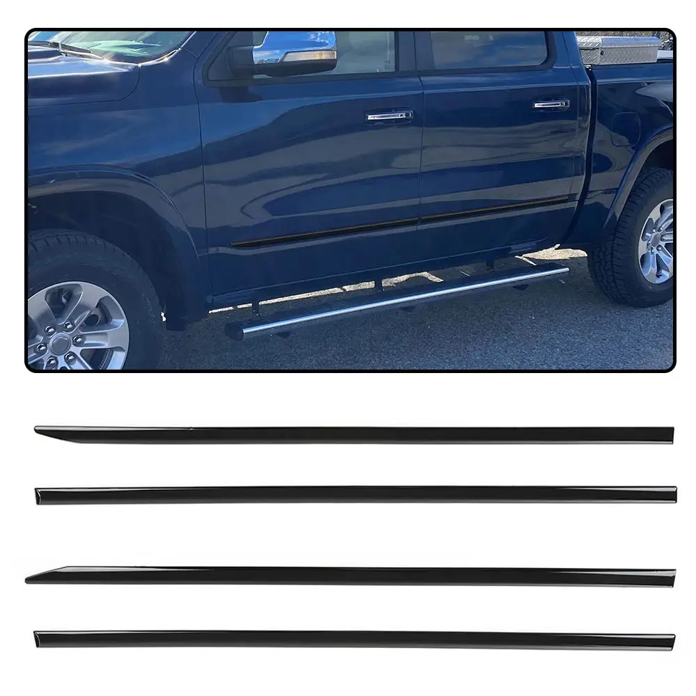 

New 4Pcs Car Body Side Molding Trim Chrome Fit for 2019-2021 Dodge Ram 1500 Crew Cab Plastic Strong Durable Sturdy Exterior