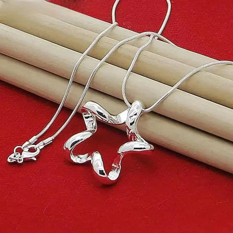 925 Sterling Silver Starfish Star Wisiorek Naszyjnik Łańcuch Węża dla Kobiet Moda Biżuteria Ślubna Zaręczynowa Hurtownia — zdjęcie 2