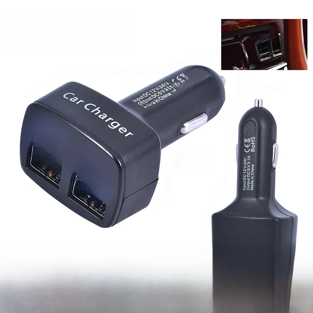Chargeur de voiture 4 en 1, Charge rapide 3,1a, double écran Lcd Usb avec adaptateur de testeur de température/tension/courant, affichage numérique