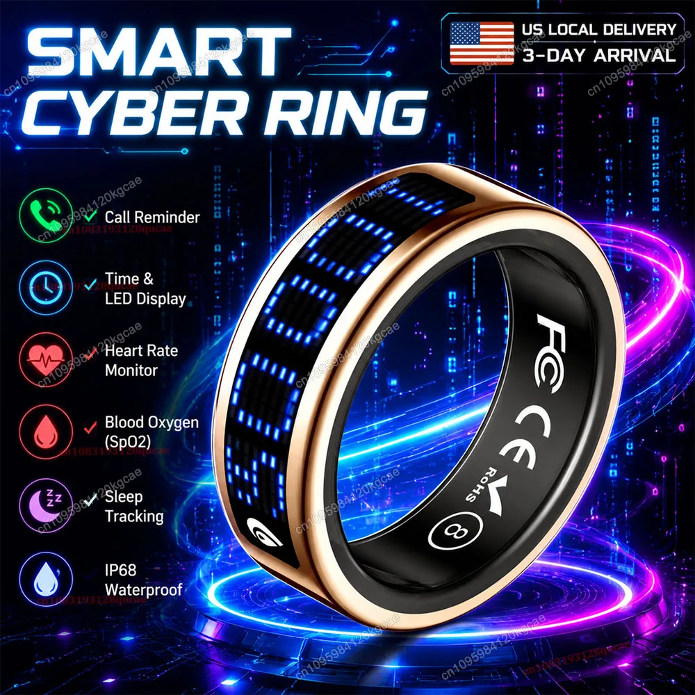 2026 Upgraded Smart Ring Men Women, Dynamic Display Screen, Health Monitoring Ring, Call Reminder, Gesture Swipe Video, Multi Sport Mode Fitness Tracker Rings IP68 Waterproof Free Shipping USA Local