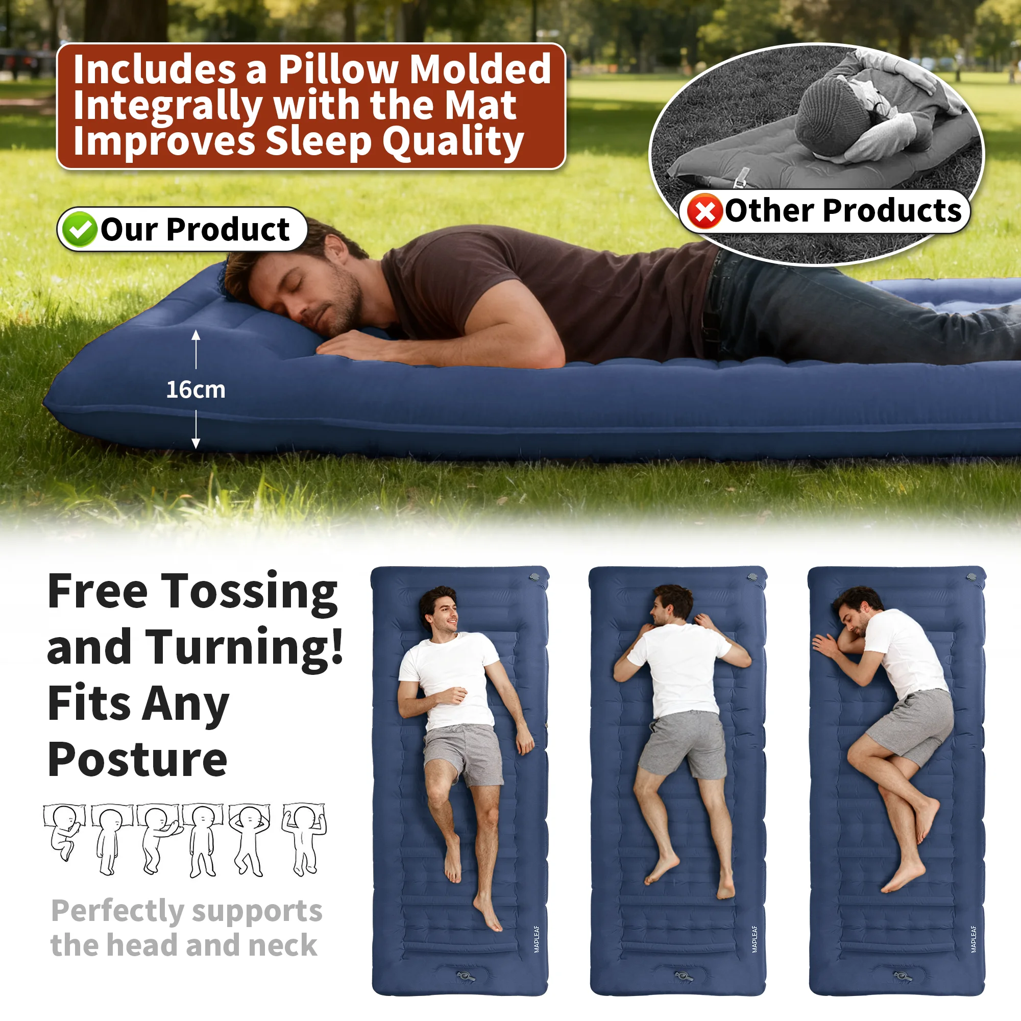 MAPLEAF-colchoneta inflable para acampar, colchoneta inflable para dormir para senderismo, colchón de aire impermeable de 12cm, colchoneta ultraligera para dormir para acampar