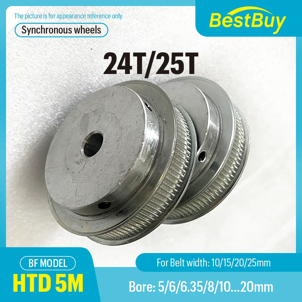 HTD 5M BF Type Timing Pulley 24T/25Teeth Pitch 5mm Bore 5-20mm for 10/15/20/25mm Belt Linear Pulley 5GT for Power Transmission