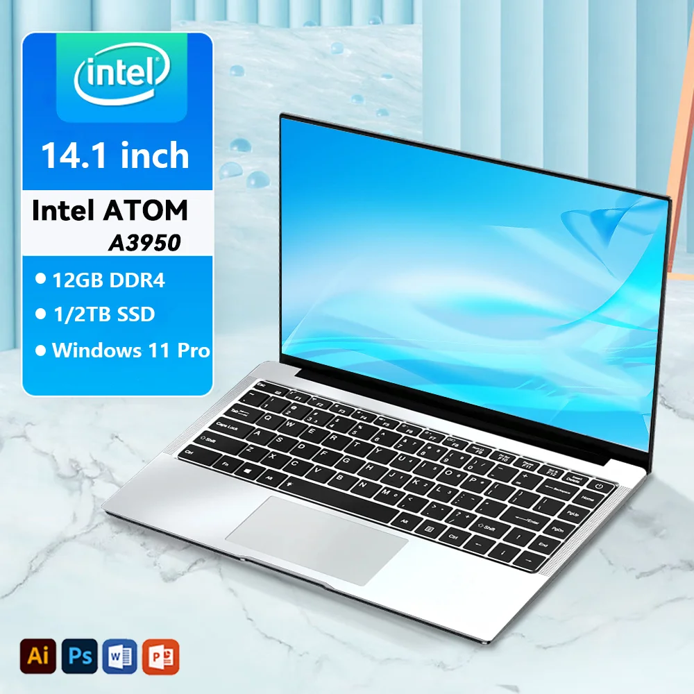 Portátil de Oficina de 14.1 Pulgadas, 12 GB de RAM, Intel ATOM X7 A3950, Windows 11, para Aprender, Recreación y Entretenimiento
