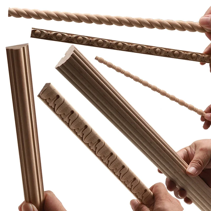 Figurines en bois appliquées en bois décalcomanie en bois Onlay lignes de sculpture sur bois sculptées exquises longues lignes de décoration de meubles en bois naturel Stra